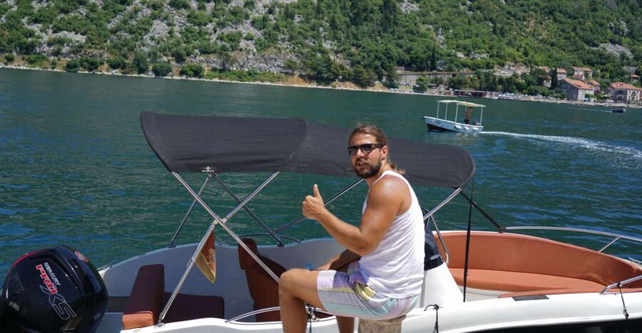 From Bay of Kotor: Blue Cave Private Speedboat Tour - Speedboat cruising from Kotor past Perast to Our Lady of the Rocks