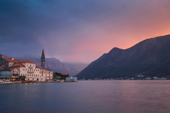 Our Lady of the Rocks, Blue Cave, Luštica Bay, Rose - 6 hours private tour - Perast baroque waterfront and the St Nicholas bell tower effect